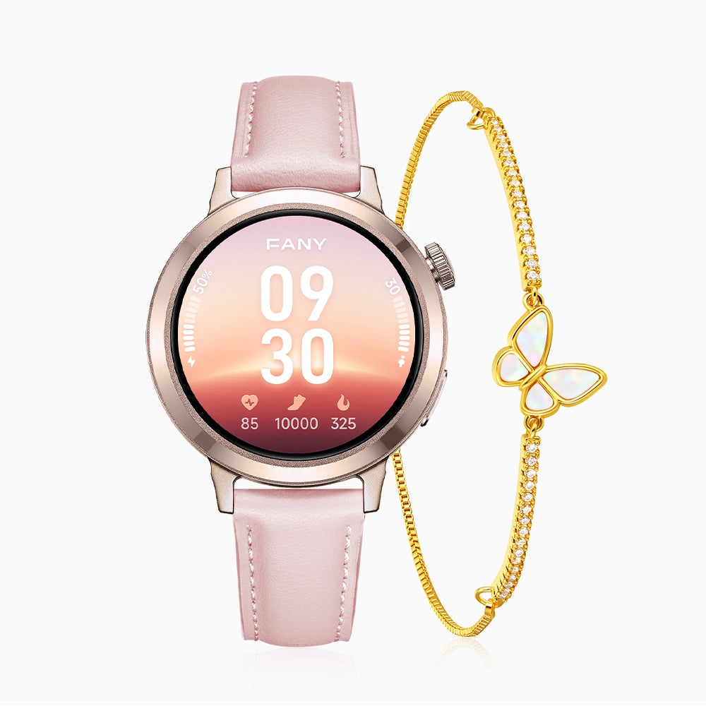 FANY Luna Leather Smartwatch & Butterfly Bracelet Gift Set
