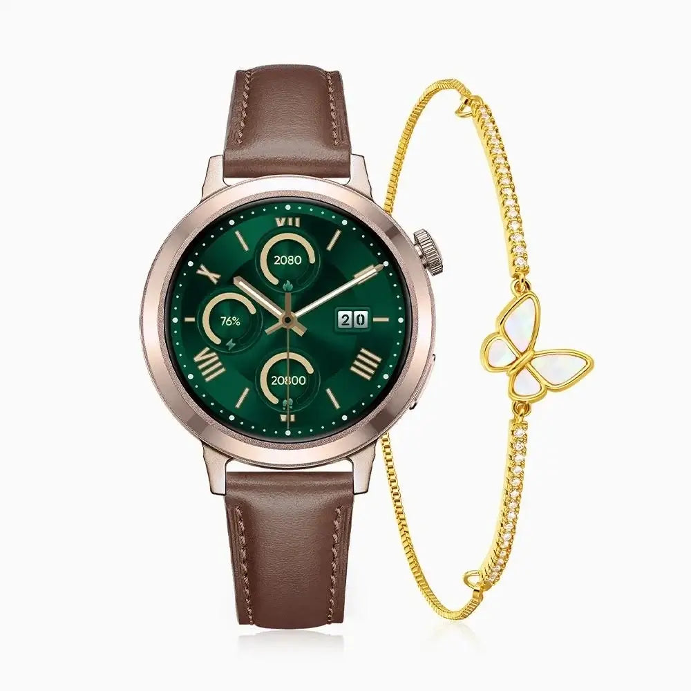 FANY Luna Leather Smartwatch & Butterfly Bracelet Gift Set