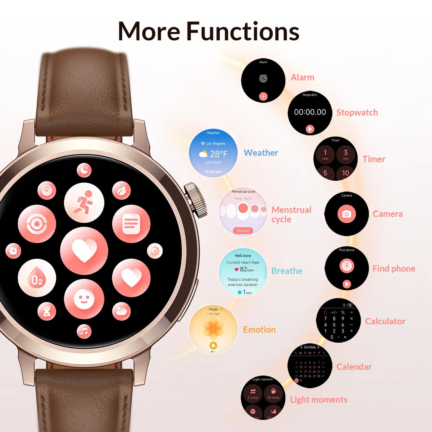 Brown women smart watch functions