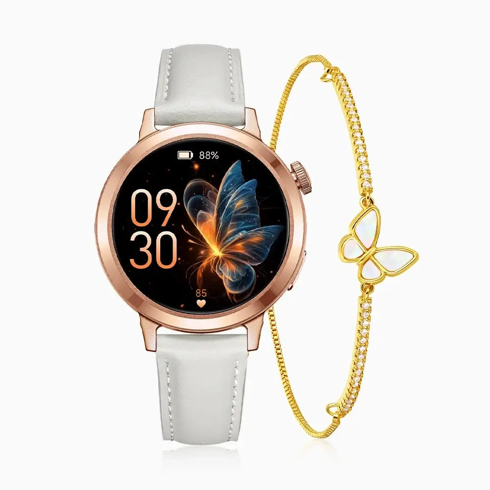 FANY Luna Leather Smartwatch & Butterfly Bracelet Gift Set