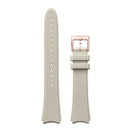 16 mm Quick Release Leather Band in light beige with leaf pattern and rose gold buckle.