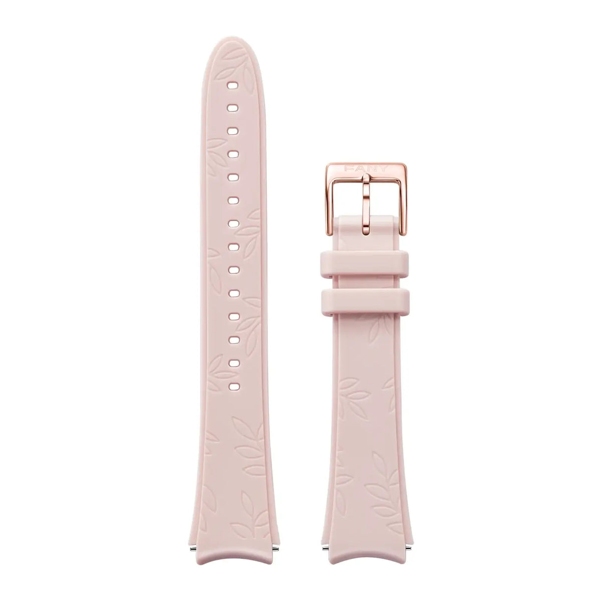16 mm Quick Release Leather Band in soft pink silicone with rose gold buckle and floral pattern.