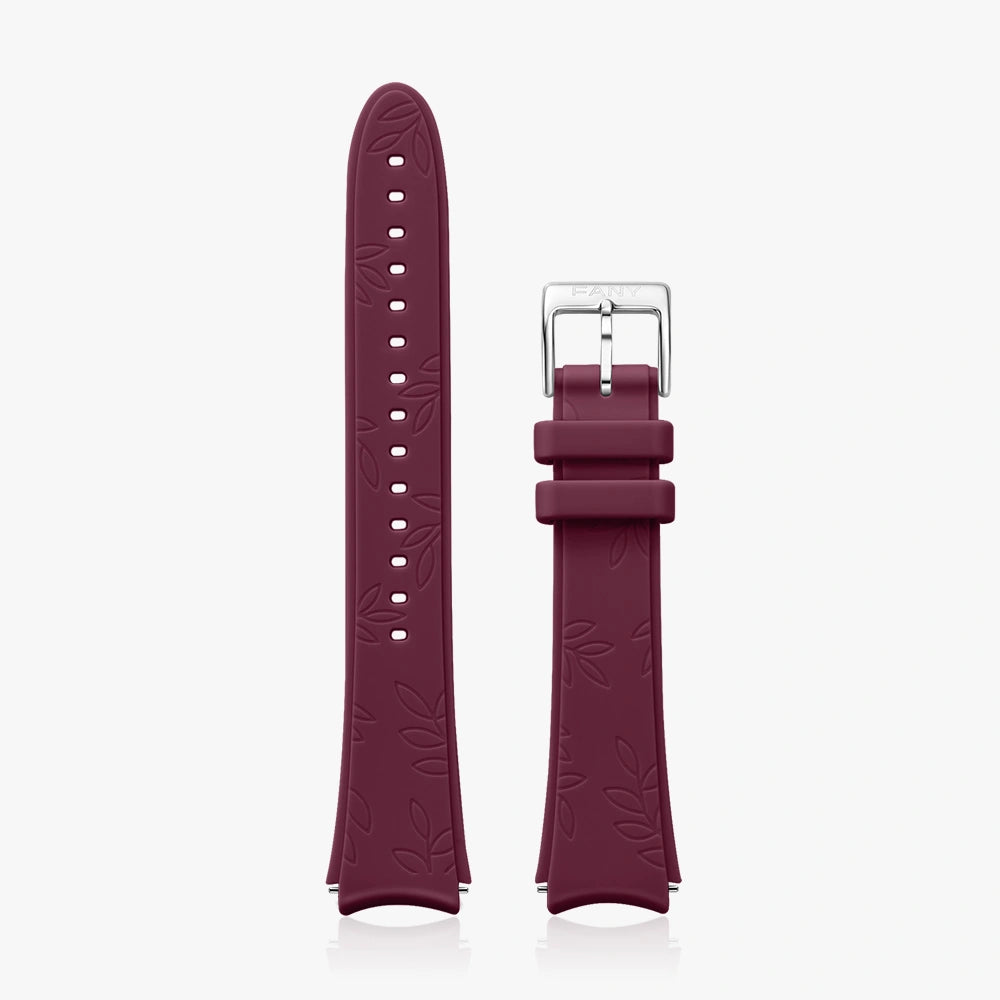 16 mm Quick Release Leather Band in burgundy color with leaf pattern design.