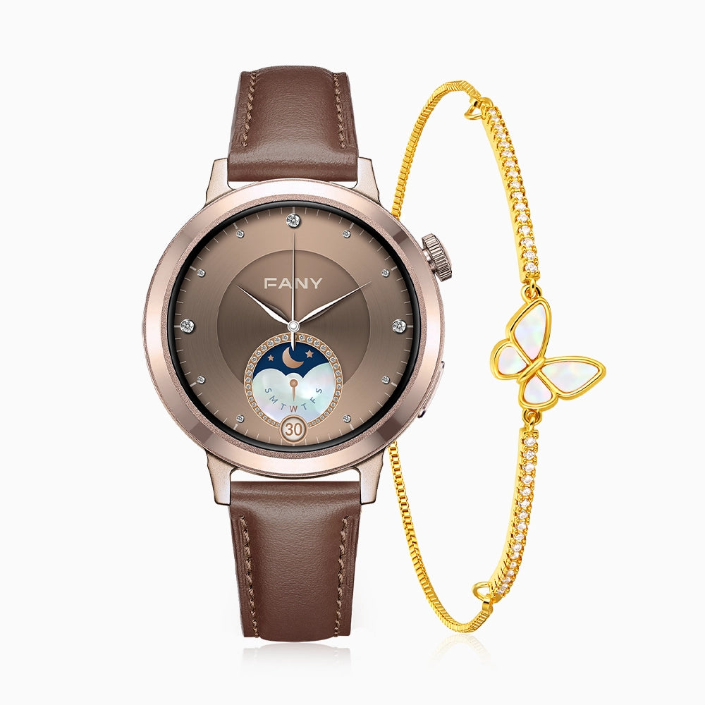 FANY Luna Leather Smartwatch & Butterfly Bracelet Gift Set