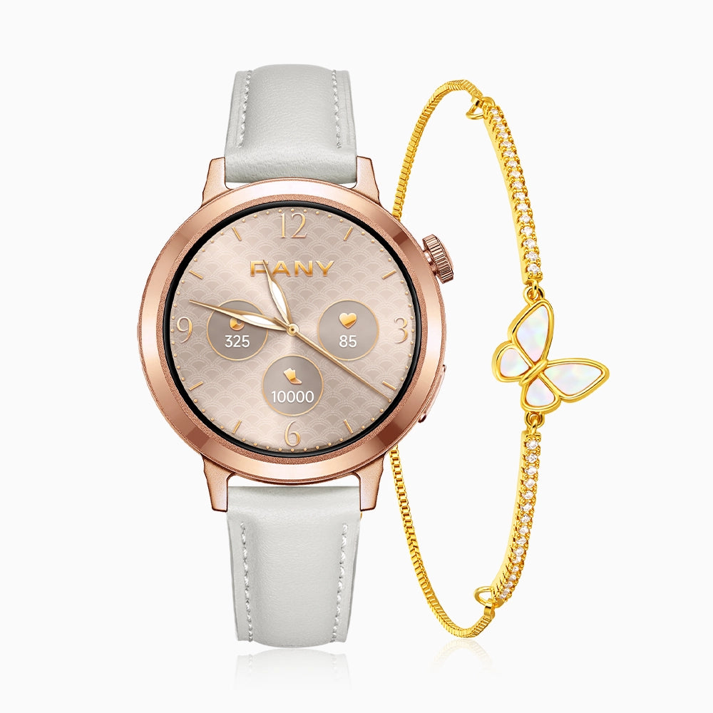 FANY Luna Leather Smartwatch & Butterfly Bracelet Gift Set