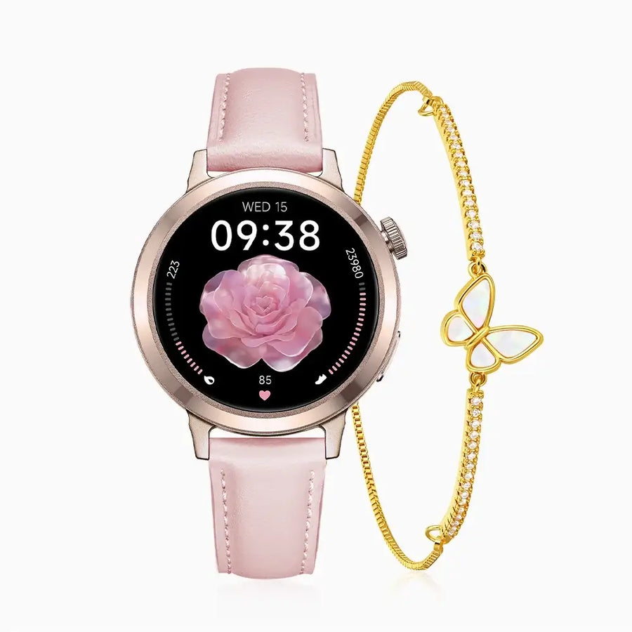 FANY Luna Leather Smartwatch & Butterfly Bracelet Gift Set