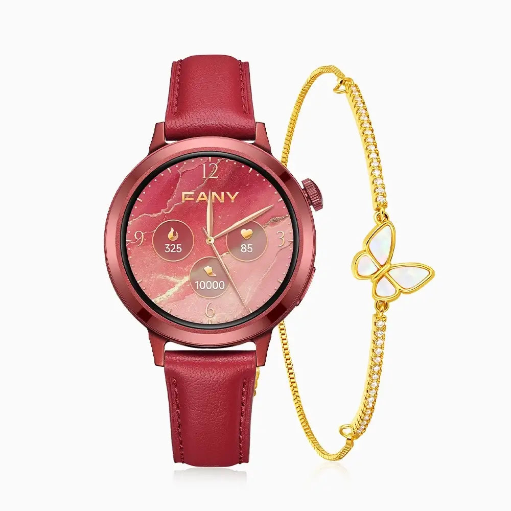 FANY Luna Leather Smartwatch & Butterfly Bracelet Gift Set