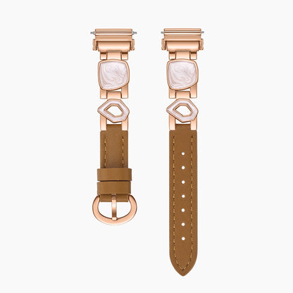 Geometric Mother of Pearl Leather Bracelet Watch Band